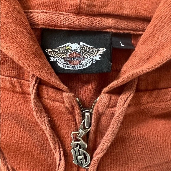 Women’s Harley Davison Full Zip Hoodie embroidery on hood. Letters sewn on front - Picture 4 of 6